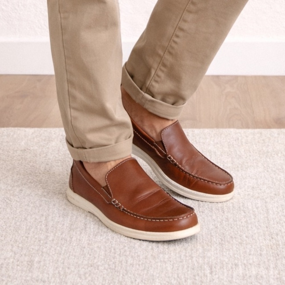 Samuel Hubbard Brown Leather Slip On Loafers Men’s Size 10 Made in Portugal